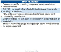 Eaton P005-003-ARD Heavy-Duty PDU Power Cord, C13 to C14 - 15A, 250V, 14 AWG