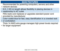 Eaton P005-006-ABL Heavy-Duty PDU Power Cord, C13 to C14 - 15A, 250V, 14 AWG