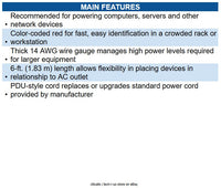 Eaton P005-006-ARD Heavy-Duty PDU Power Cord, C13 to C14 - 15A, 250V, 14 AWG