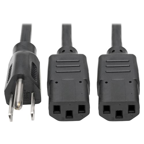 Eaton P006-006-2 Y Splitter Power Cable, NEMA 5-15P to 2x C13, 10A, 125V, 18 AWG