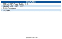 Eaton P007-010 Computer Power Cord NEMA 5-15P to C13 Heavy-Duty 15A 125V - 10 ft