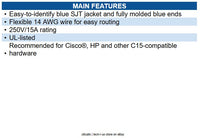 Eaton P018-003-ABL Power Cord C14 to C15 - Heavy-Duty, 15A, 250V, 14 AWG, 3 ft.