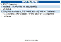 Eaton P018-006-ABL Power Cord C14 to C15 - Heavy-Duty, 15A, 250V, 14 AWG, 6 ft.