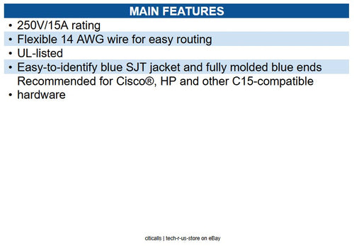 Eaton P018-006-ABL Power Cord C14 to C15 - Heavy-Duty, 15A, 250V, 14 AWG, 6 ft.
