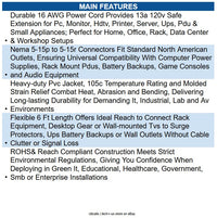 Eaton P022-006-13A Power Extension Cord, NEMA 5-15P to NEMA 5-15R - 13A, 120V