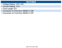 Eaton P022-006-GY-HG Hospital-Grade Extension Cord, NEMA 5-15P to NEMA 5-15R