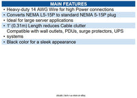 Eaton P023-001 Heavy-Duty Power Extension Cable NEMA L5-15R to NEMA 5-15P