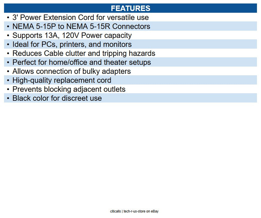 Eaton P024-003-13A Power Extension Cord, NEMA 5-15P to NEMA 5-15R - 13A, 120V