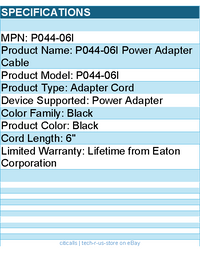 Eaton Tripp Lite Series P044-06I Power Cord Adapter - NEMA L5-20R to NEMA 5-20P