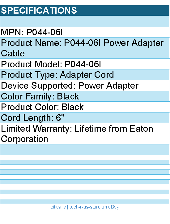 Eaton Tripp Lite Series P044-06I Power Cord Adapter - NEMA L5-20R to NEMA 5-20P