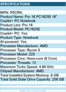 Dell P0CRN Pro 16 PC16255 16" Copilot+ PC Notebook - Full HD Plus