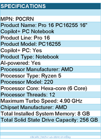 Dell P0CRN Pro 16 PC16255 16" Copilot+ PC Notebook - Full HD Plus