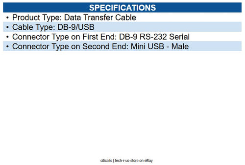 Zebra P1031365-053 DB-9/USB Data Transfer Cable 6 ft DB-9/USB Data Transfer