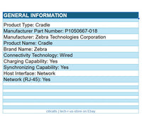 Zebra P1050667-018 Chaging Cradle Dock Ethernet for QLn420 ZQ630 Mobile Printer