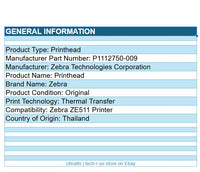 Zebra P1112750-009 Printhead for ZE511 Printer 203dpi RH LH