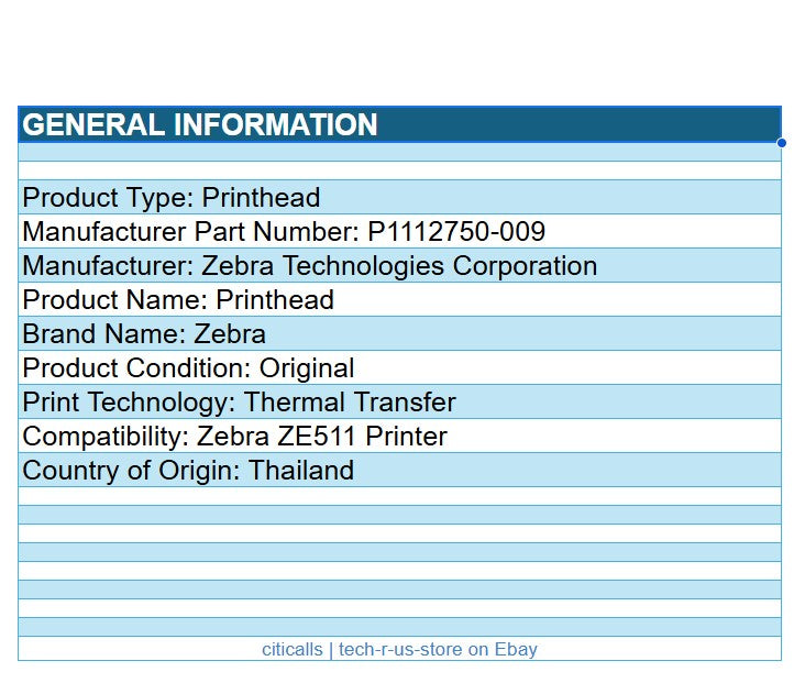 Zebra P1112750-009 Printhead for ZE511 Printer 203dpi RH LH