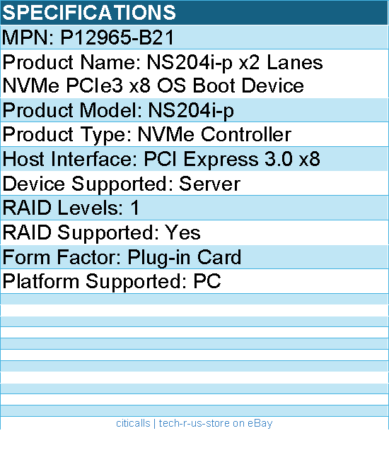 HPE P12965-B21 NS204i-p x2 Lanes NVMe PCIe3 x8 OS Boot Device PCI Express 3.0 x8
