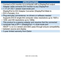 Eaton P134-000 DisplayPort to DVI-I Adapter Cable (M/F), 6 in. (15.2 cm)
