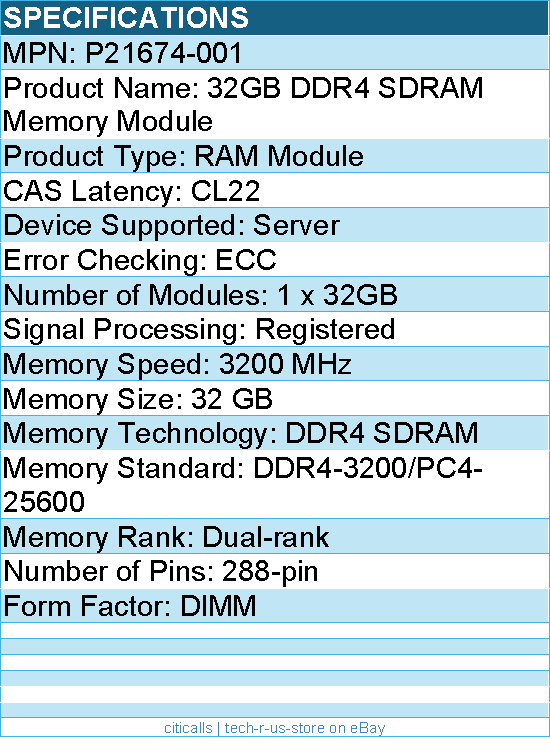 HPE P21674-001 32GB DDR4 SDRAM Memory Module - DIMM - For Server