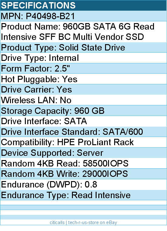 HPE P40498-B21 960 GB Solid State Drive - 2.5" Internal - SATA (SATA/600)