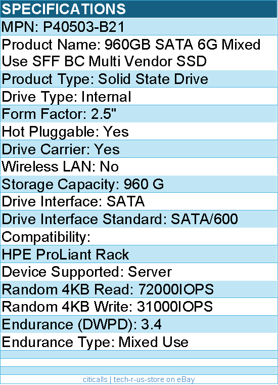 HPE P40503-B21 960 GB Solid State Drive - 2.5" Internal - SATA (SATA/600)