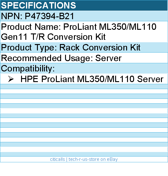 HPE P47394-B21 ProLiant ML350/ML110 Gen11 T/R Rack Conversion Kit