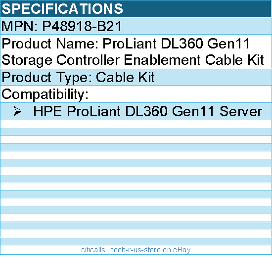 HPE P48918-B21 ProLiant DL360 Gen11 Storage Controller Enablement Cable Kit
