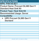 HPE P49145-B21 ProLiant DL380 Gen11 Standard Heat Sink Kit