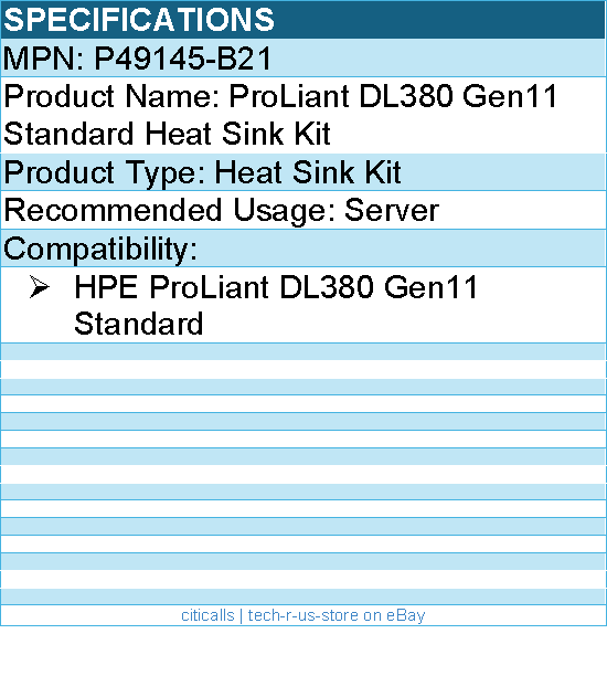 HPE P49145-B21 ProLiant DL380 Gen11 Standard Heat Sink Kit