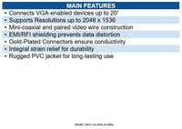 Eaton P502-020 VGA High-Resolution RGB Coaxial Cable, HD15 Male / Male, 20'
