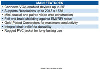 Eaton P502-025 VGA High-Resolution RGB Coaxial Monitor Cable, 25' (7.62m), HD15