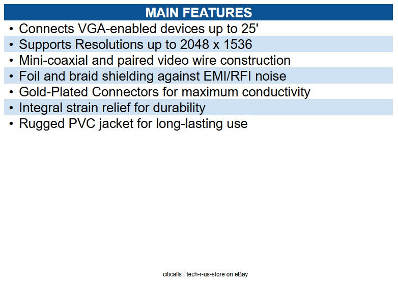 Eaton P502-025 VGA High-Resolution RGB Coaxial Monitor Cable, 25' (7.62m), HD15