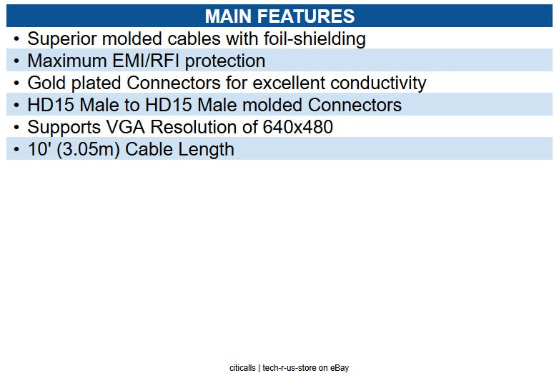 Eaton P512-010 VGA Monitor Cable, 640x480 Resolution, HD15 Male / Male, 10'