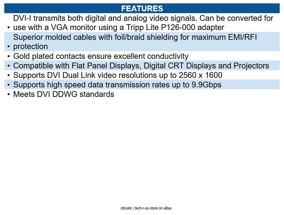 Eaton P560-015-DLI 15ft DVI-I Dual Link Digital and Analog Monitor Cable