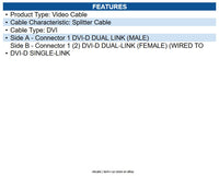 Eaton P564-001 DVI Y Splitter Cable, Digital Monitors (DVI-D M to 2x F), 1 ft.