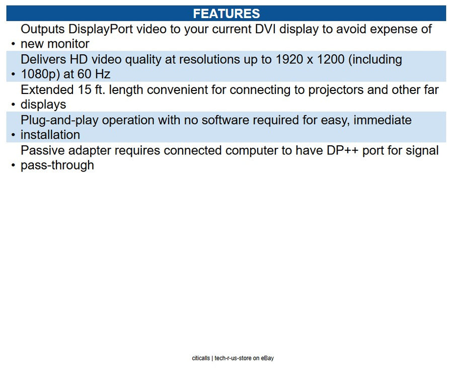 Eaton P581-015 DisplayPort to DVI Adapter Cable (DP with Latches to DVI-D Single