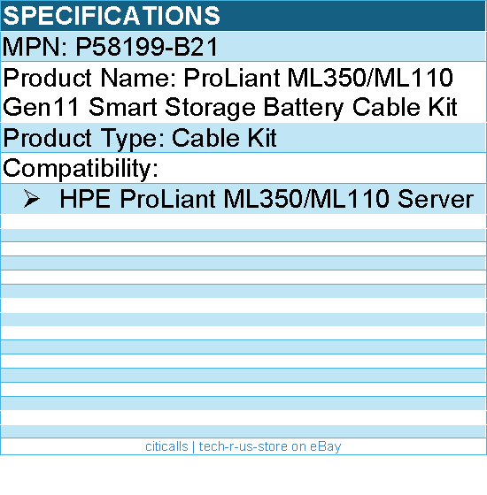 HPE P58199-B21 ProLiant ML350/ML110 Gen11 Smart Storage Battery Cable Kit