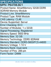 HPE P64706-B21 SmartMemory 32GB DDR5 SDRAM Memory Module - For Server