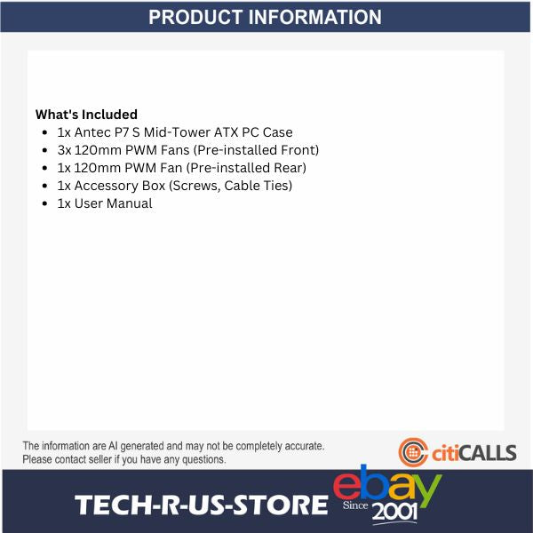 ANTEC P7 S Mid-Tower ATX Desktop PC Case USB-C Sound Dampening 4x PWM Fans Black