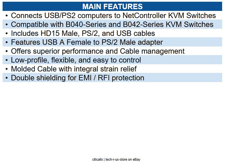 Eaton P780-010 USB/PS2 Combo Cable Kit for NetController KVM Switches B040Series