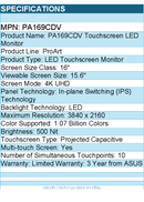 ASUS PA169CDV ProArt 16" Class LED Touchscreen Monitor - 16:9 - 10 ms