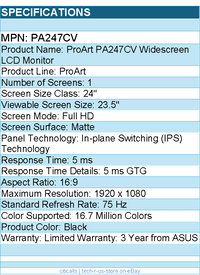 ASUS PA247CV  TUF ProArt 24" Class Full HD LCD Monitor - 16:9 - Black