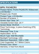 ASUS PA248CRV ProArt 24" Class WUXGA LCD Monitor - 16:10 - Silver