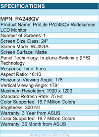 ASUS PA248QV ProArt 24" Class WUXGA LCD Monitor - 16:10 - Black
