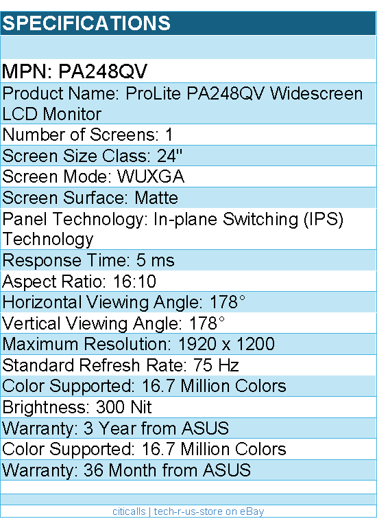 ASUS PA248QV ProArt 24" Class WUXGA LCD Monitor - 16:10 - Black