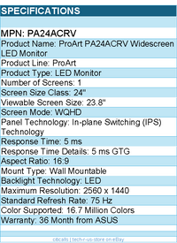 ASUS PA24ACRV ProArt 24" Class WQHD LED Monitor - 16:9 - 2560 x 1440