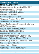ASUS PA278CFRV ProArt 27" Class WQHD LED Monitor - 16:9 - Black