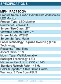 ASUS PA278CGV ProArt 27" Class WQHD LED Monitor - 16:9 - 2560 x 1440