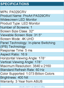 ASUS PA329CRV ProArt 32" Class 4K UHD LED Monitor - 16:9 - 3840 x 2160