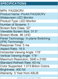 ASUS PA329CRV ProArt 32" Class 4K UHD LED Monitor - 16:9 - 3840 x 2160